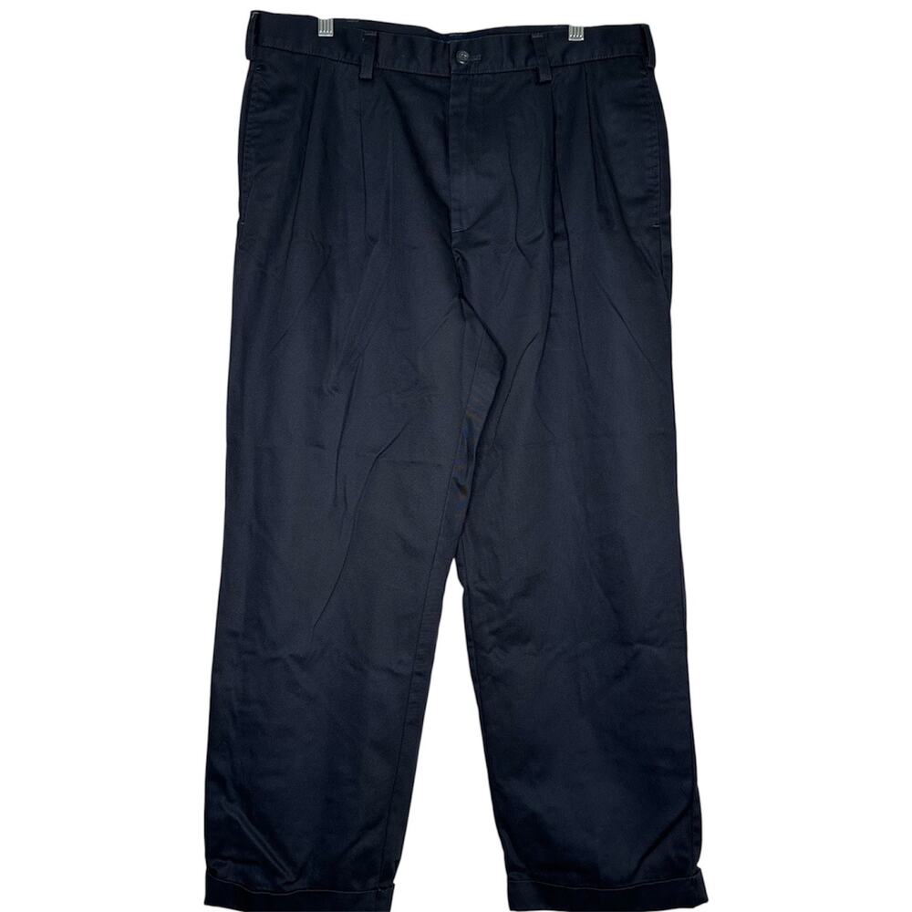 36x30 Straight Pleated Navy Mens Khaki Pants Business Casual Work Trousers Izod